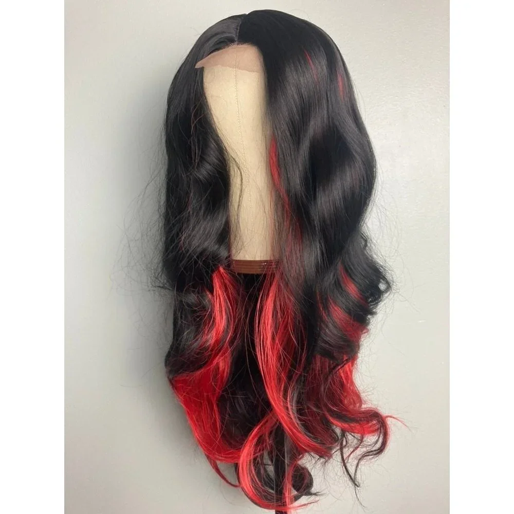 Black With Red Wig,Highlight Wig